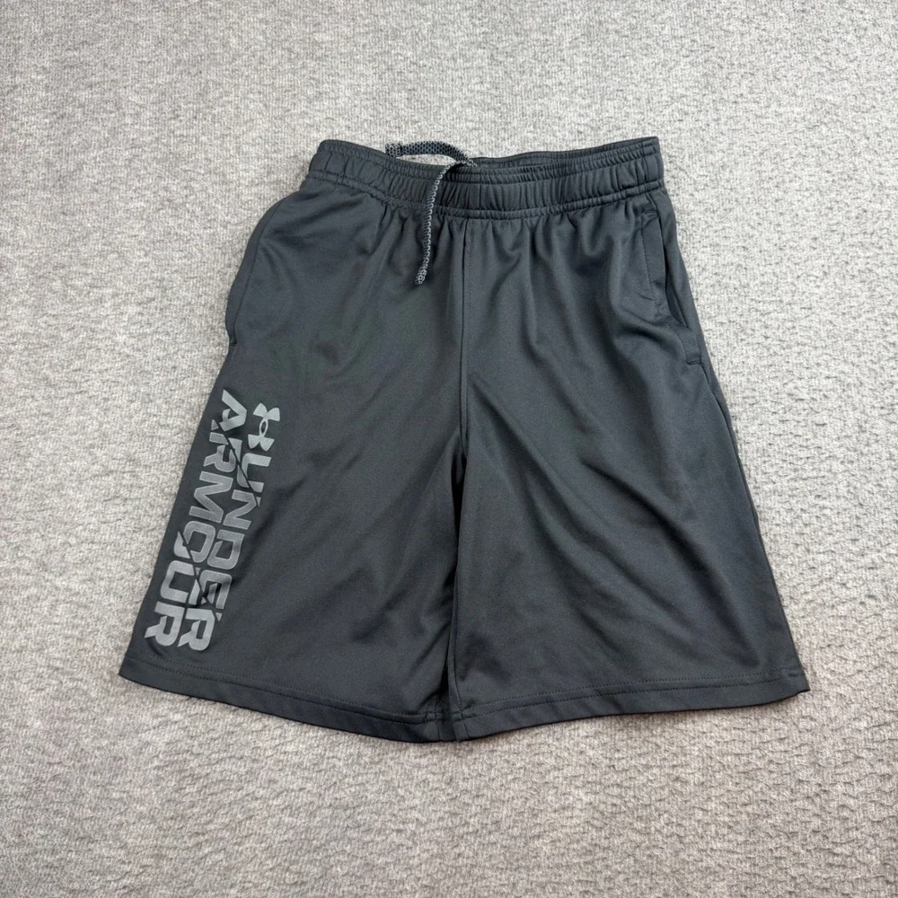 Under Armour Shorts Boys Medium Black Athletic Gym Performance Graphic Logo